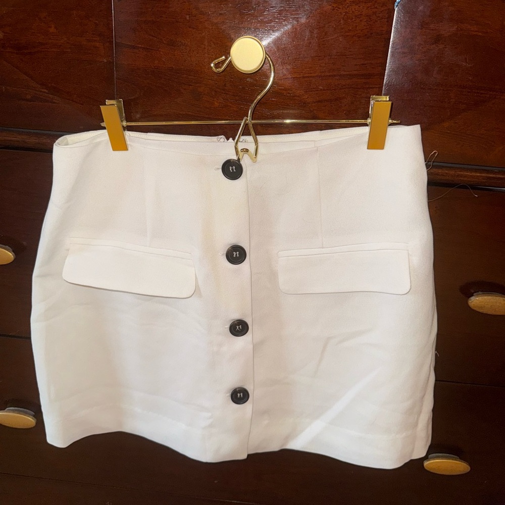 Classic White Button-Front Mini Skirt